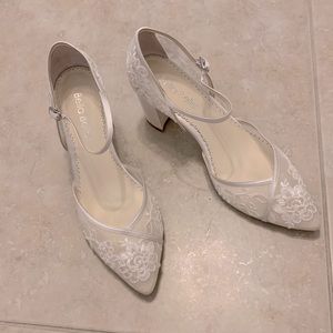 Bella Belle Chelsea Ivory Lace Block Heels - Worn Once